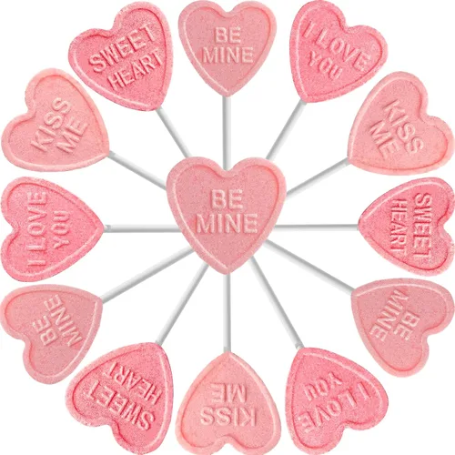 Vista 6 de Fruidles Surtido de paletas de corazón de San Valentín, caramelos prensados de dextrosa, bésame y sé mío, te amo y dulce corazón, envueltos