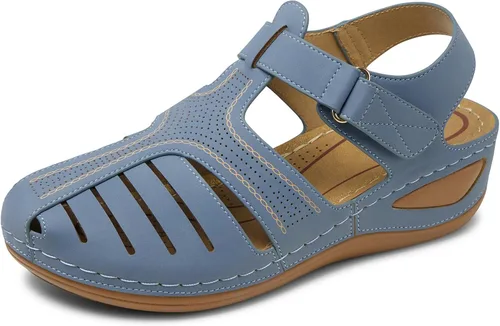 Vista 11 de SHIBEVER Sandalias de cuña para mujer Verano: zapatos elegantes con 16 Azul