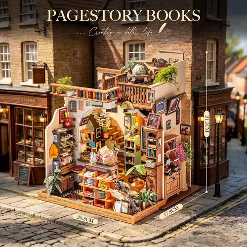 Vista 4 de Rolife Librería DIY Kit de casa de muñecas en miniatura, regalo creativo
