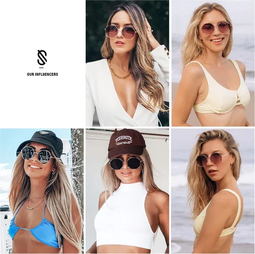 Vista 4 de SOJOS Gafas de sol para mujer y hombre, clásicas, retro, polígono, UV400