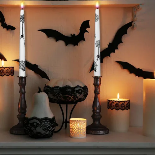 Vista 4 de Velas LED cónicas sin llama de araña con control remoto de 10 teclas y temporizador, funciona con pilas, mecha 3D parpadeante de plástico