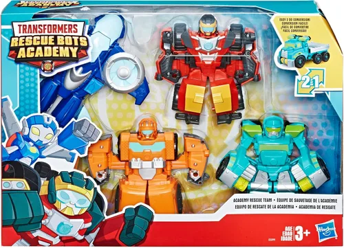 Vista 3 de Playskool Heroes Transformers Rescue Bots Academy Rescue Team Pack, 4 figuras coleccionables de acción convertibles de 4.5 pulgadas, juguetes