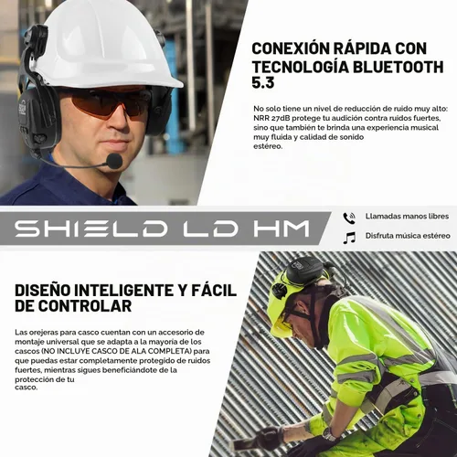 Vista 5 de GREEN DEVIL Orejeras de protección auditiva Bluetooth para casco de seguridad, accesorio montado en casco duro