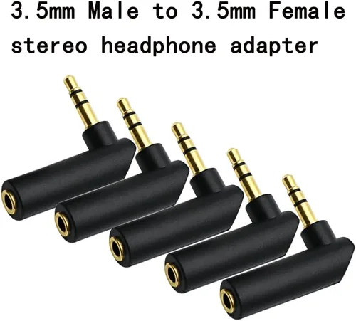 Vista 3 de Adaptador de audio macho a hembra de ángulo de 0.138 in, conector estéreo TRS de ángulo recto de 90 grados, conector AUX compatible con auriculares