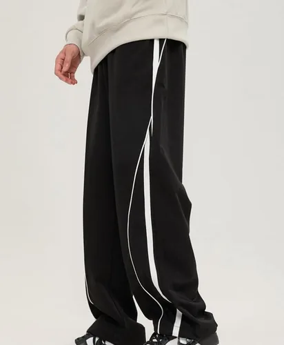 Vista 2 de Pantalones deportivos holgados para hombre, pantalones de paracaídas, pierna ancha, pantalones de pista Y2k, pantalones cargo de rayas laterales
