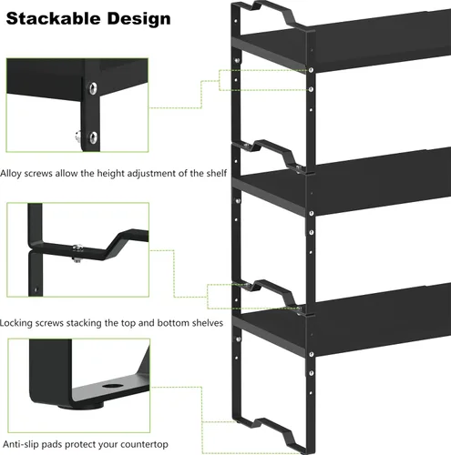 Vista 7 de Jojocross Estante expandible para organizador de gabinete, estante de especias apilable ajustable en la cocina y el baño, para mostrador, despensa