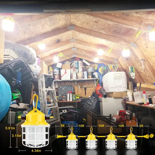 Vista 2 de RIUVAO Cadena de luces LED de construcción de 100 pies, súper brillante de 150 W, 15000 lm, impermeable, IP65, luces de trabajo, luces temporales