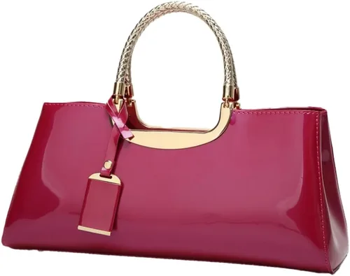 Vista 12 de Bolso de mano de cuero vegano brillante para mujer, bolso de hombro grande para mujer, bolso de mano de noche, bolso de mano para fiesta