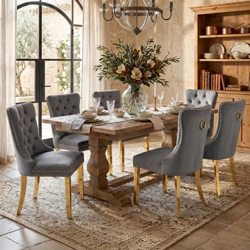 Vista 89 de SoarFlash Juego de 2 sillas de comedor de terciopelo, silla lateral de respaldo alto, silla lateral moderna tapizada de alta gama con botones Beige