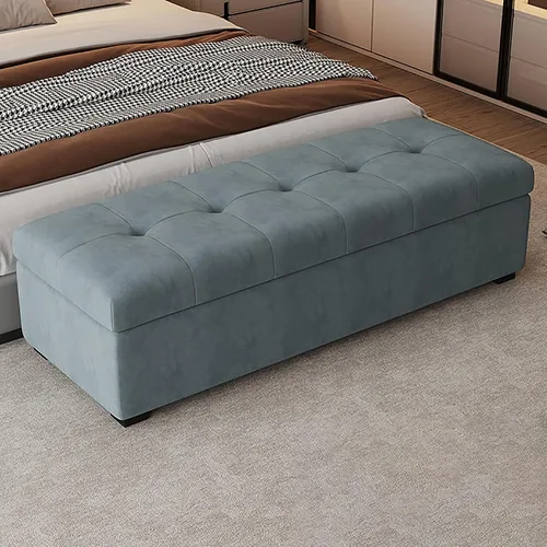 Vista 15 de Leather Storage Ottoman Bench for Bedroom, Upholstered End of Bed Bench with Metal Support Lift, Entryway for Living Room, Solid Wood Frame, Easy