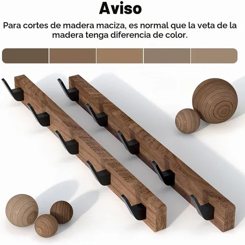 Vista 5 de Perchero de pared para colgar abrigos, ganchos de madera de nogal Perchero con 5 ganchos