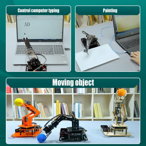 Vista 3 de Kit de brazo robótico 5-DOF compatible con Arduino IDE, kit de construcción de robot STEM programable, codificación de bricolaje, brazo de robot