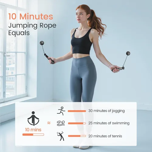 Vista 4 de Cuerda de saltar inalámbrica inteligente con contador, cuerda de saltar pesada 2 en 1, fitness interior, entrenamientos en casa en interiores