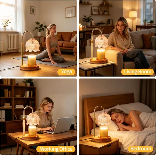 Vista 6 de Lámpara calentadora de velas de flores para velas de tarro con temporizador y regulador, altura ajustable que se adapta a tarros grandes de hasta