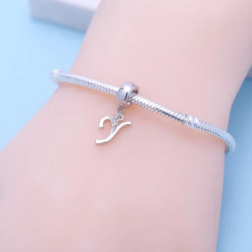 Vista 108 de ABUN Abalorio de plata de ley 925 con letra A a la Z, espaciador de inicial, con circonita cúbica transparete colgante, auténtica, para pulseras