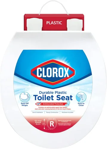 Vista 8 de Clorox Asiento de inodoro de plástico alargado con bisagras fáciles de quitar, sin movimiento