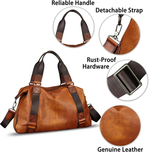 Vista 6 de Monederos grandes de cuero genuino y bolsos para hombres y mujeres, bolso de hombro con asa superior para correa de viaje para computadora portátil