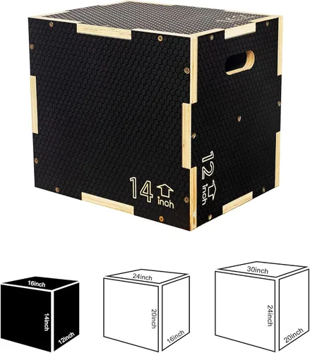 Vista 2 de Fitvids Plataforma de ejercicio de madera antideslizante de 16 x 14 x 12 pulgadas, equipo de entrenamiento pliométrico para gimnasio en casa, caja