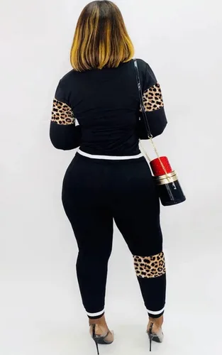 Vista 3 de Conjunto de 2 piezas para mujer, estampado de leopardo de manga larga, camisa, ajustado, pantalones