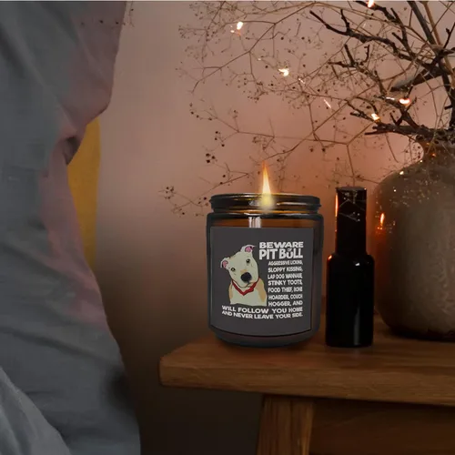 Vista 2 de Mancheng-zi Regalos Pitbull: divertidas velas para perros Pitbull, cuidado con las velas perfumadas