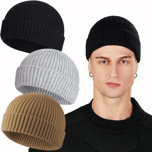 Vista 72 de ROYBENS Swag Wool Knit Cuff Short Fisherman Beanie for Men Women Winter Hat 1 albaricoque