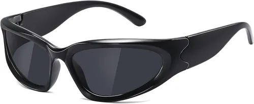 Vista 9 de JASPIN Y2K Gafas de Sol Envolventes para Mujeres y Hombres, Plata, Ovaladas, de Moda, Deportivas, con Protección UV A1/Negro+plateado+gris