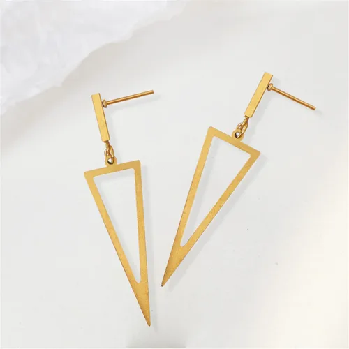 Vista 3 de Charm Chic - Aretes colgantes minimalistas de metal punk triangulares rectangulares con geometría para mujeres, niñas, adolescentes y hombres