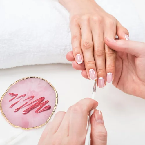 Vista 6 de Ouligay Paleta de arte de uñas de resina Paleta de mezcla de maquillaje con borde dorado, herramienta de arte de uñas, diseño de gel, bandeja de Rosa