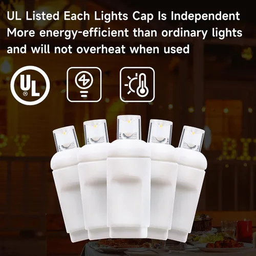 Vista 2 de Mini cadena de luces LED de 50 pies, 100 luces LED de color blanco frío con certificación UL de 0.197 in de gran angular para exteriores, luces