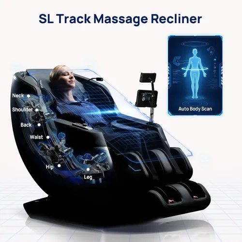Vista 5 de VAT - Silla de masaje de cuerpo completo VibroAcoustic Sonic Wave, SL-Track Zero Gravity reclinable con 25 modos automáticos, escaneo corporal Negro