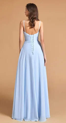 Vista 2 de Clothfun Vestidos de dama de honor con cuello en V para mujer, vestidos largos y simples con abertura Cf078