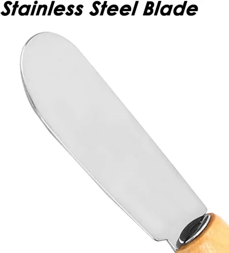 Vista 2 de DaKuan Esparcidor de mantequilla con mango de madera, 4 pulgadas, cuchillos para condimentos de queso crema, juego de 6