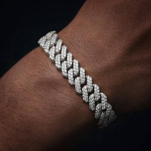 Vista 5 de TRIPOD JEWELRY Cadena o pulsera de eslabones cubanos con diamantes chapados en oro blanco o de 0472in cadena o pulsera de hip hop Miami gargantilla