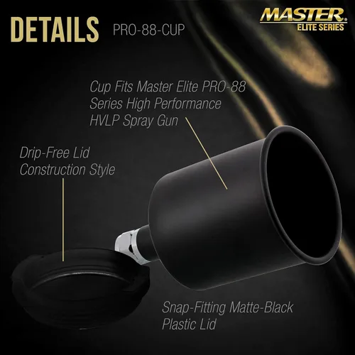 Vista 3 de Master Elite - Pistola de pintura en aerosol de alimentación por gravedad de aluminio negro de 20.3 fl oz con tapa de plástico sin goteo, taza se