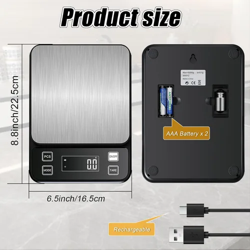 Vista 3 de Báscula de cocina impermeable, báscula de alimentos de 11.0 lbs/11 libras, mide con precisión gramos y onzas para hornear y cocinar, báscula digital
