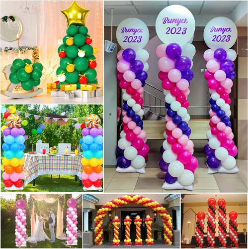 Vista 5 de Juego de 4 soportes ajustables para columna de globos y bomba de globos, soportes de globos de metal de 9 pies para piso, kit de columna de globos