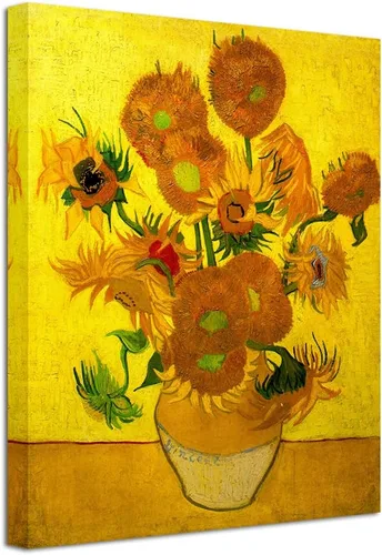 Vista 10 de Wieco Art Arte de pared enmarcado de jarrón con quince girasoles por Vincent Van Gogh, pinturas de reproducción de pinturas abstractas en lienzo