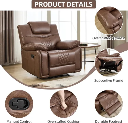 Vista 3 de EBELLO Silla reclinable manual de piel sintética, sofá reclinable con cómodos reposabrazos y respaldo, sofá individual para sala de estar