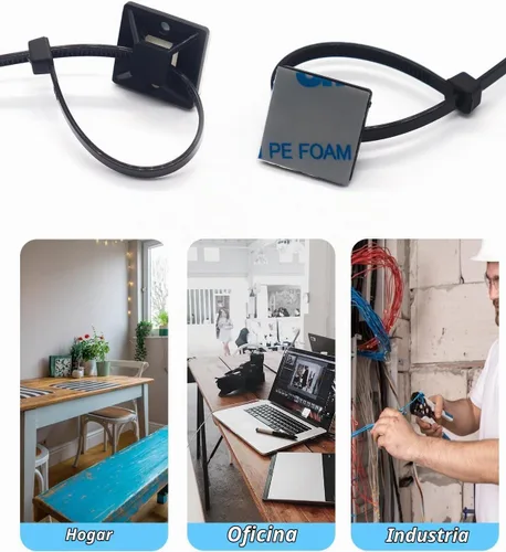 Vista 4 de Kit de soportes de cable con pegamento trasero autoadhesivo fuerte - 100 piezas de clips de gestión de cables con bridas de 6 pulgadas, soportes
