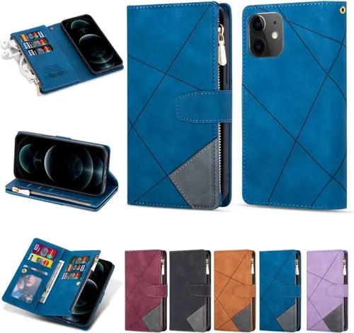 Vista 19 de UEEBAI Funda tipo cartera para iPhone 11 de 6.1 pulgadas, 9 ranuras para tarjetas retro con bolsillo con cremallera, cierre magnético, función atril