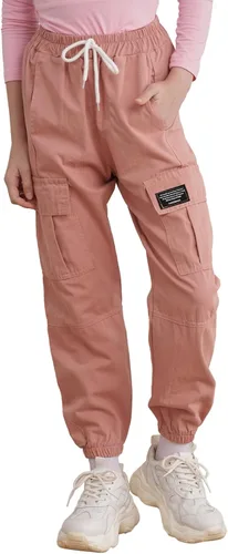 Vista 4 de YiZYiF Pantalones deportivos tipo cargo para niños y niñas, holgados, para baile de hip hop, pantalones casuales de verano con bolsillos