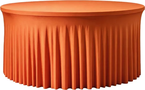 Vista 13 de Mantel redondo de 60 pulgadas en negro para mesas de 5 pies, funda de mesa ajustada de elastano con borde elástico y falda, lavable, sin arrugas