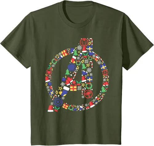 Vista 13 de Marvel Avengers A Logo Symbol Holiday Christmas Icons Camiseta, Negro