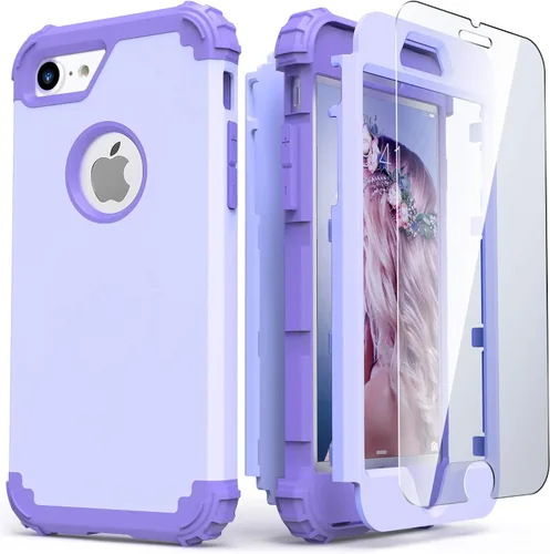 Vista 30 de IDweel Funda para iPhone 8 con Protector de Pantalla de Vidrio Templado, para iPhone 7, 3 en 1, Resistente a Golpes, Delgada, Híbrida, de Servicio