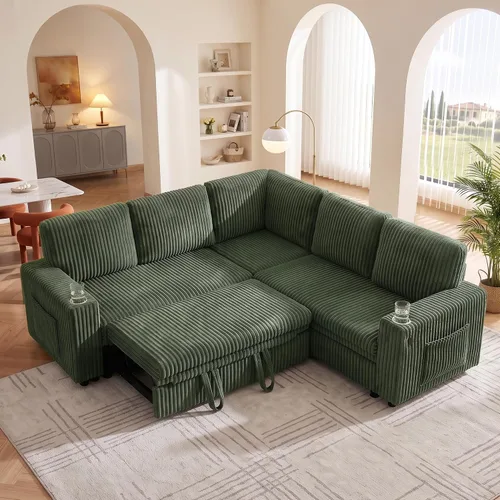 Vista 22 de Sofá cama modular de 103.5 pulgadas con cama extraíble, sofá de gran tamaño con almacenamiento, sofá modular para sala de estar, color beige Negro