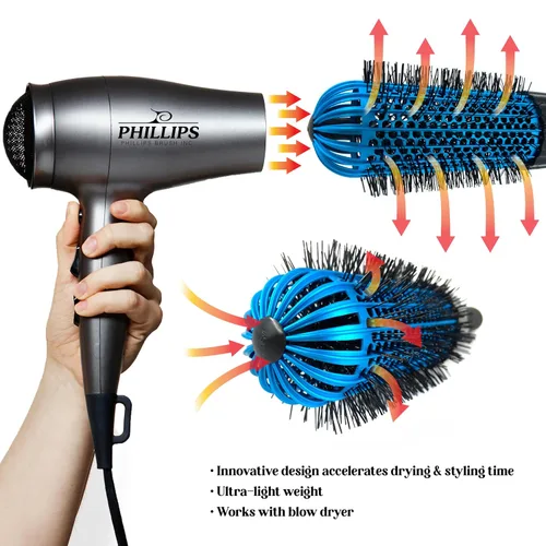 Vista 4 de Phillips Brush Hot Curler 750 Cepillo redondo térmico – Cepillo de barril ventilado de 2.25 pulgadas de diámetro para crear rizos duraderos