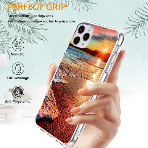 Vista 3 de Funda compatible con iPhone 12 y iPhone 12 Pro, increíble puesta de sol y playa, funda protectora transparente a prueba de golpes, delgada, suave