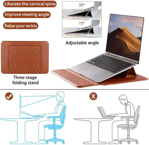 Vista 4 de Funda magnética de piel sintética impermeable 3 en 1 para MacBook Air Pro Tablet HP Microsoft Envy Huawei Lenovo Surface Portable Protector Bag
