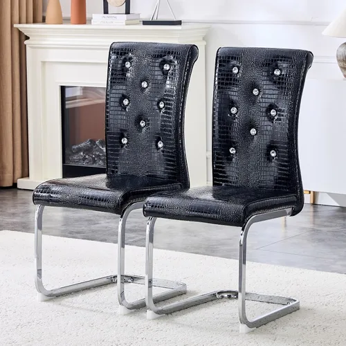 Vista 11 de gopop Juego de 2 sillas de comedor Juego de sillas de cocina modernas Cojín de piel sintética Patas de metal de alta resistencia Respaldo