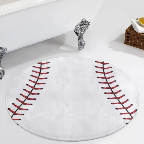 Vista 5 de Alfombra circular con cordones de béisbol con costuras de béisbol, alfombra redonda para decoración de habitación de niños y niños, 2 pies